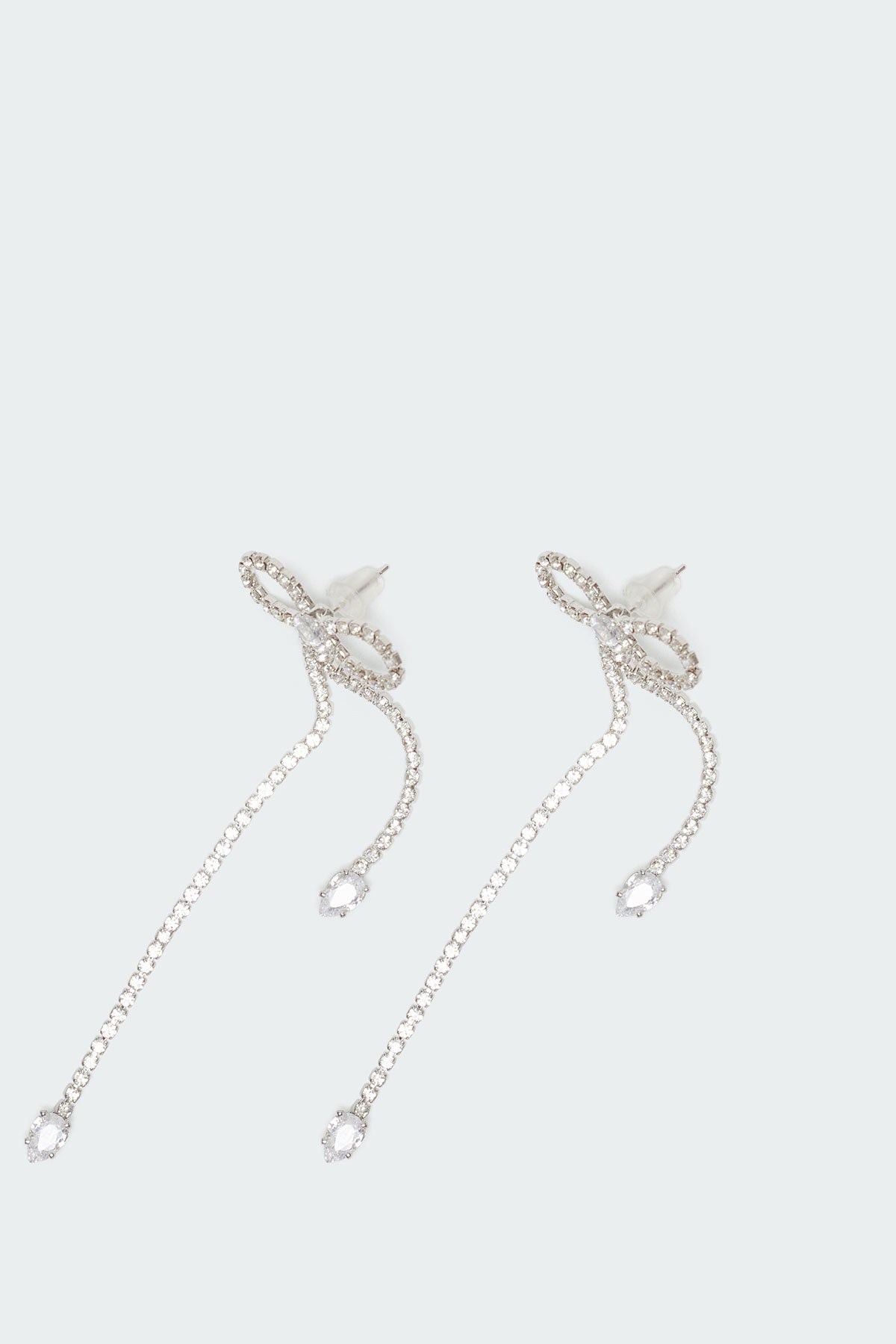 Rhinestone Dangling Bow Earrings-Milans Time