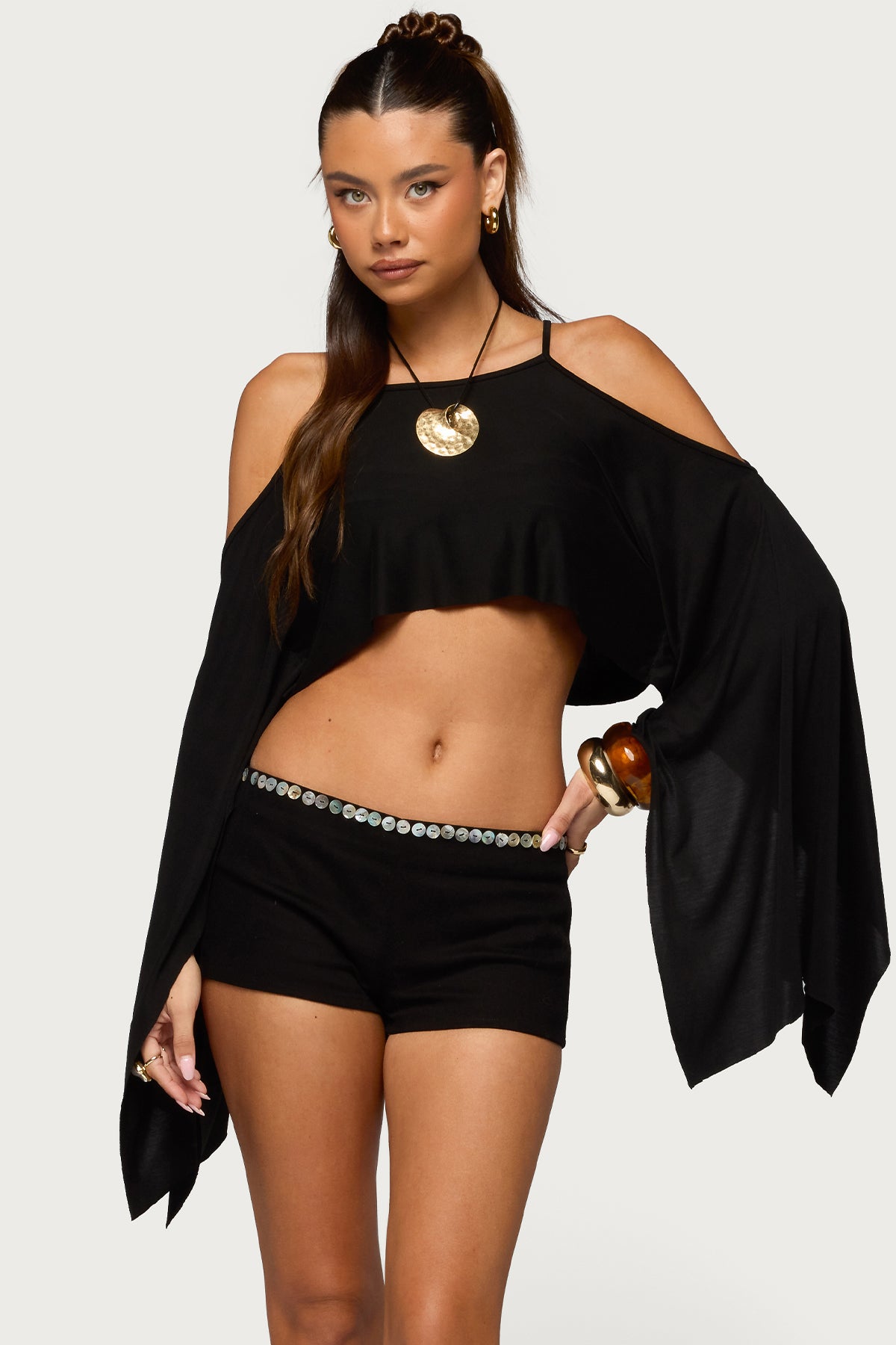 Ivanna Cutout Cape Cropped Top-Milans Time