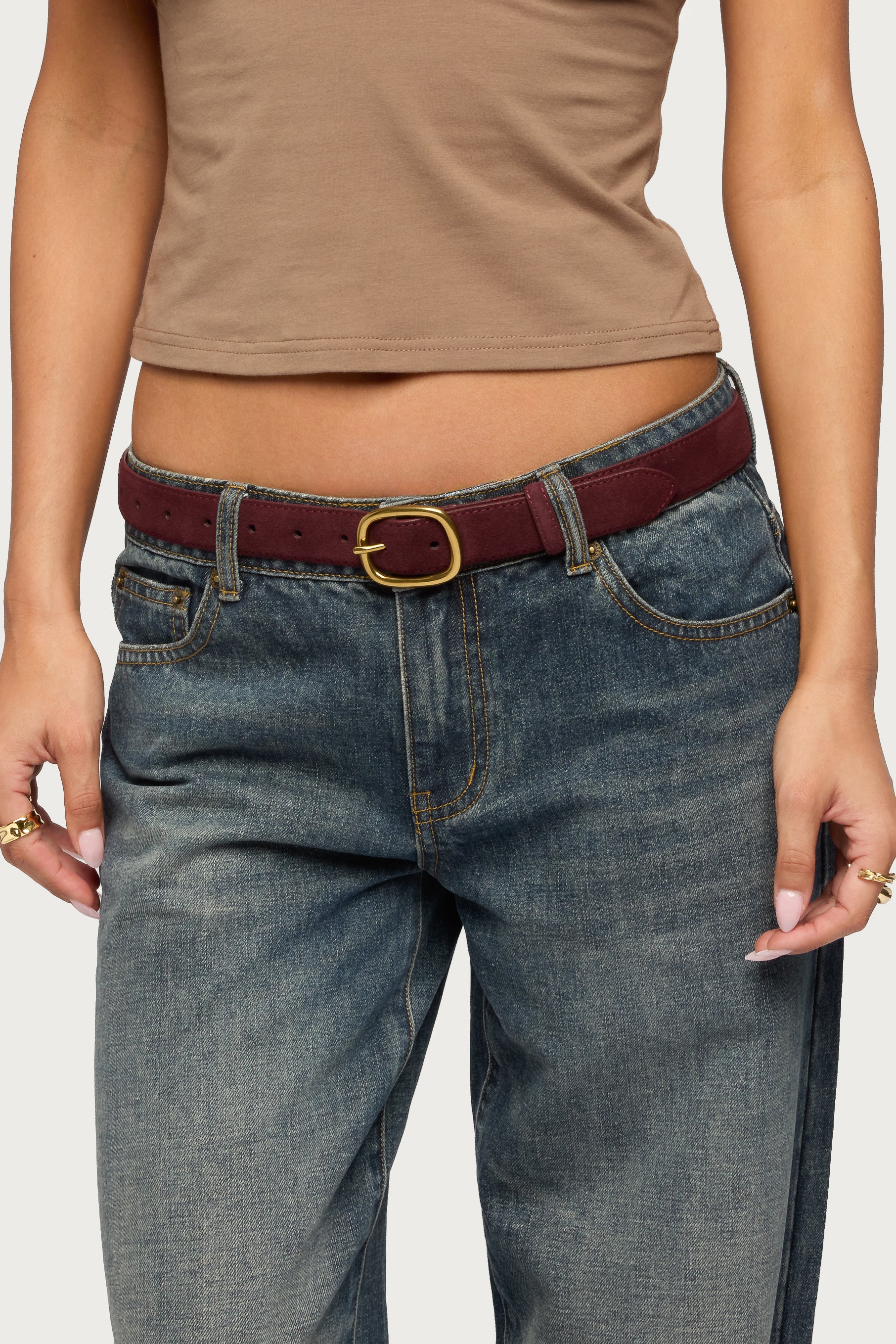Oval Buckle Faux Suede Belt-Milans Time