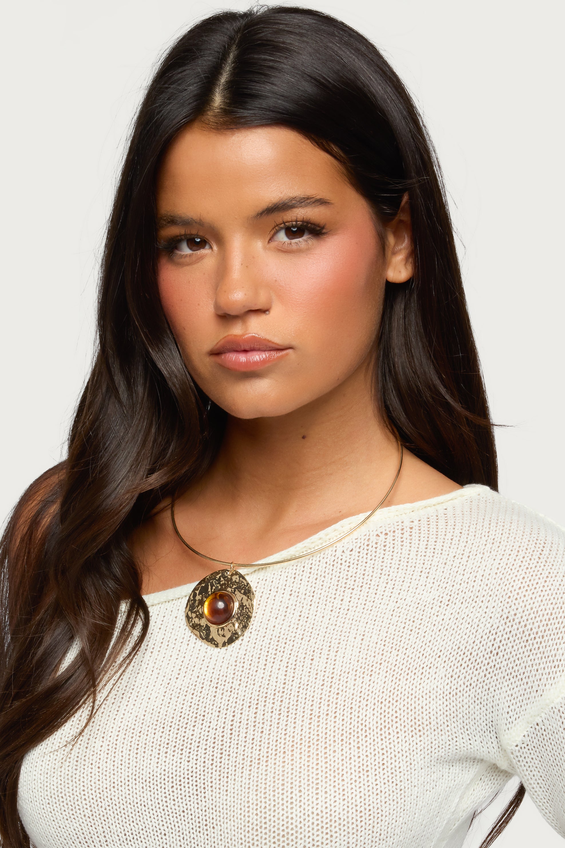 Textured Pendant & Stone Necklace-Milans Time