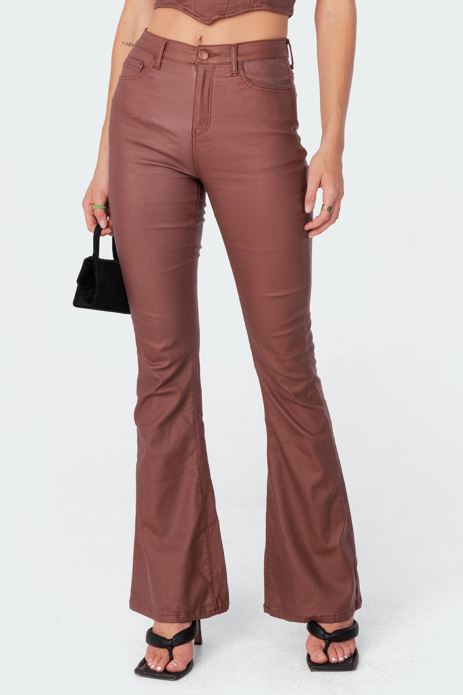 Luna Faux Leather Flare Jeans-Milans Time