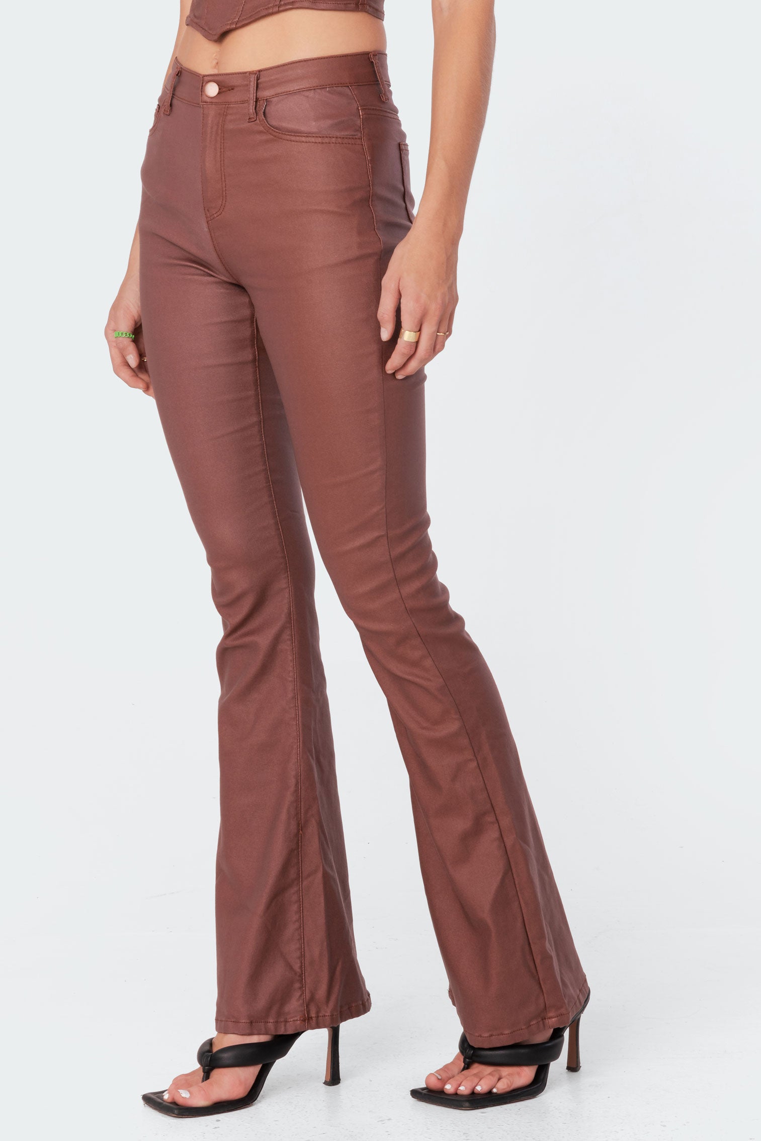 Luna Faux Leather Flare Jeans-Milans Time