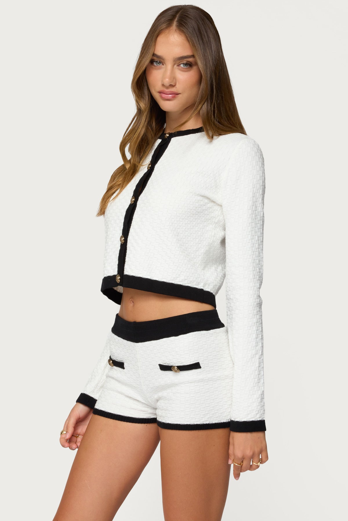 Mara Contrast Textured Knit Cardigan-Milans Time