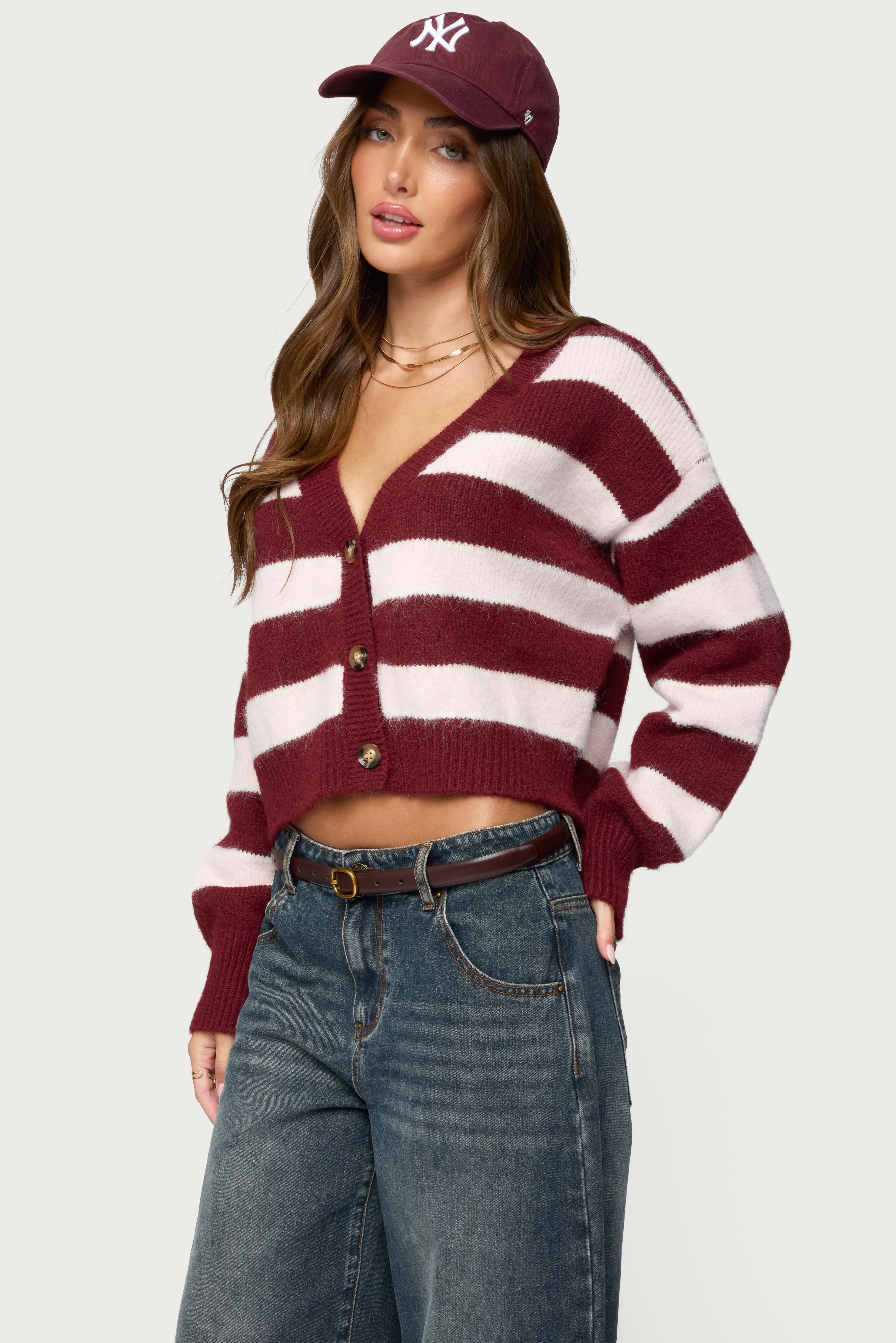 Kaz Striped Knit V Neck Cardigan-Milans Time
