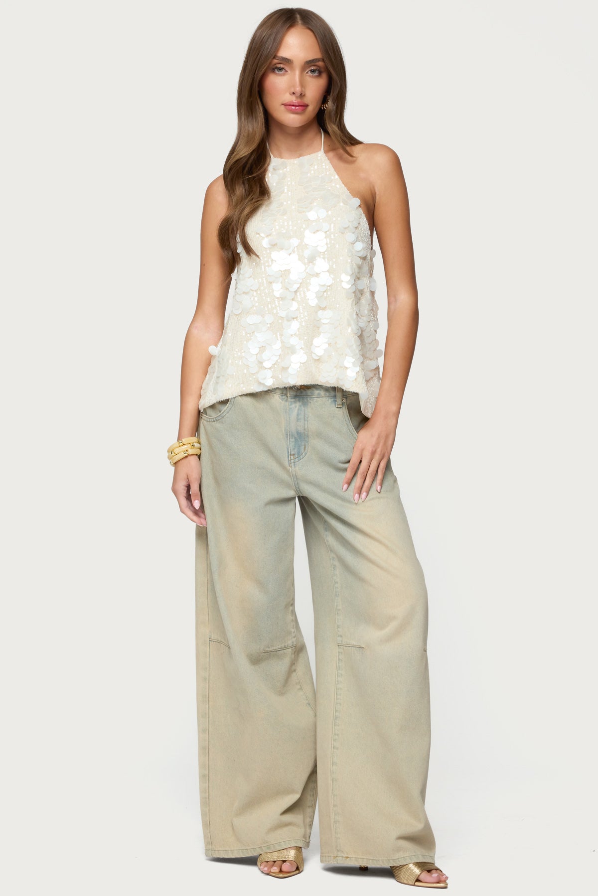 Ellorie Backless Sequin Halter Top-Milans Time