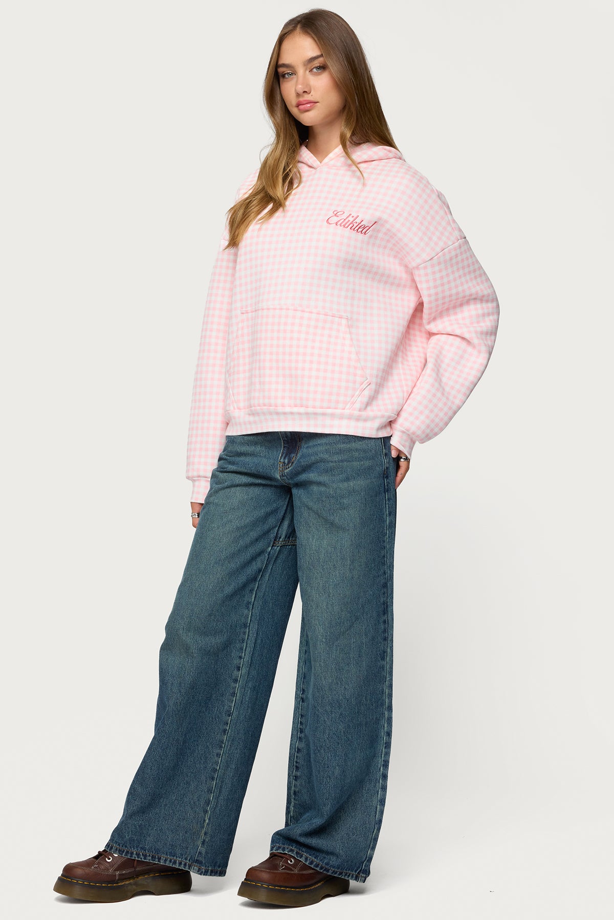 Milans Time Gingham Oversized Hoodie-Milans Time