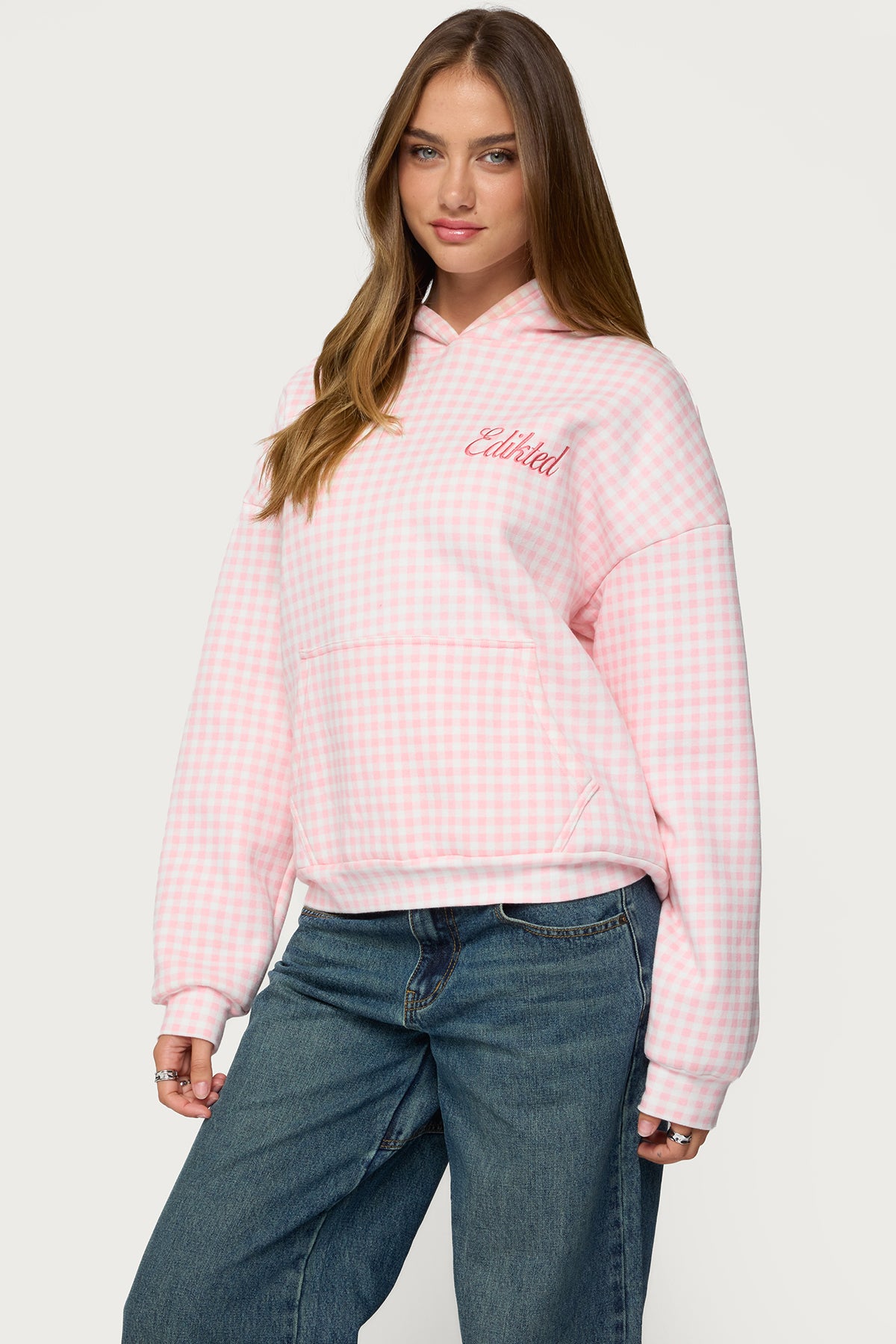 Milans Time Gingham Oversized Hoodie-Milans Time