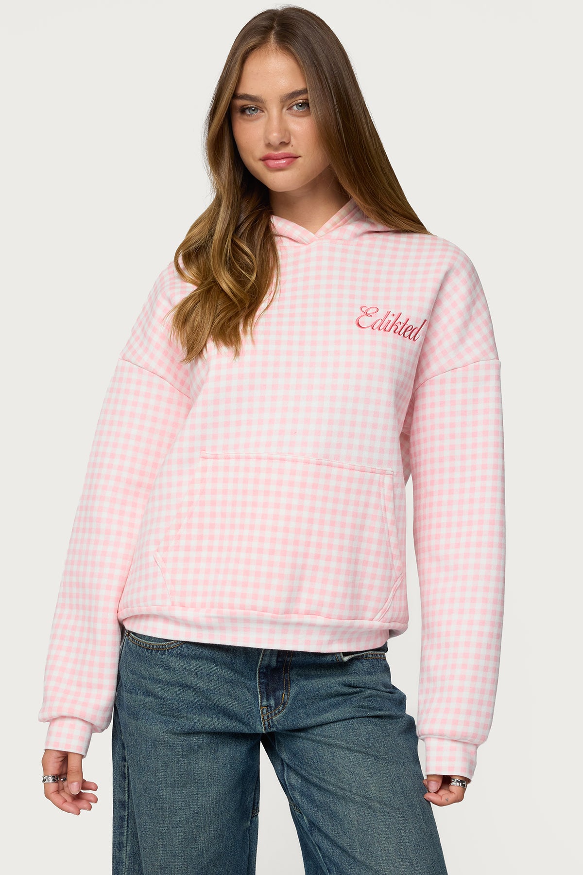 Milans Time Gingham Oversized Hoodie-Milans Time