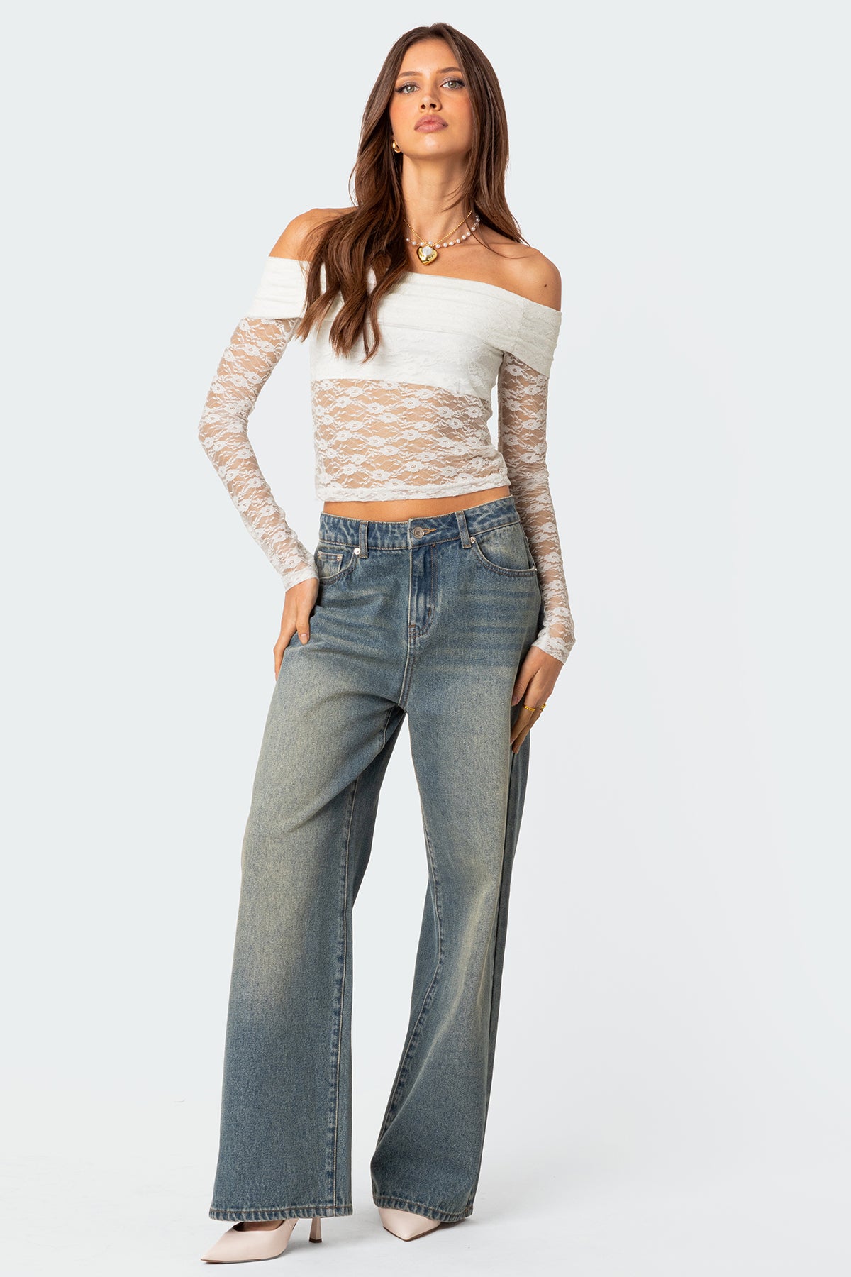 Elysia Fold Over Sheer Lace Top-Milans Time