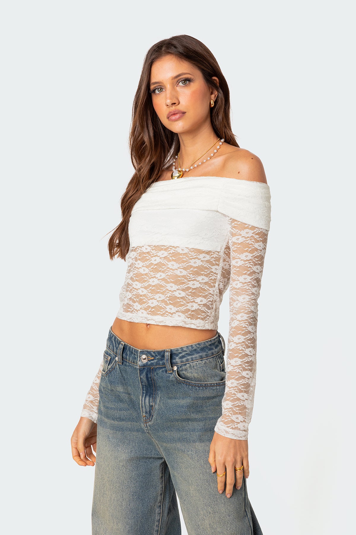 Elysia Fold Over Sheer Lace Top-Milans Time