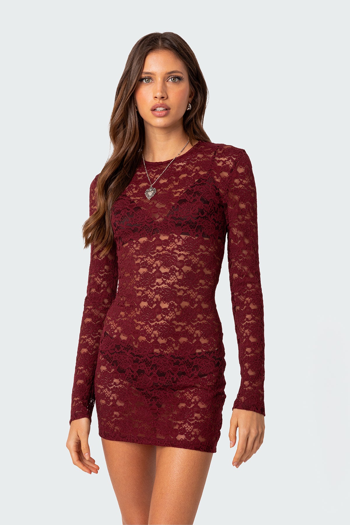 Surreal Sheer Lace Mini Dress-Milans Time