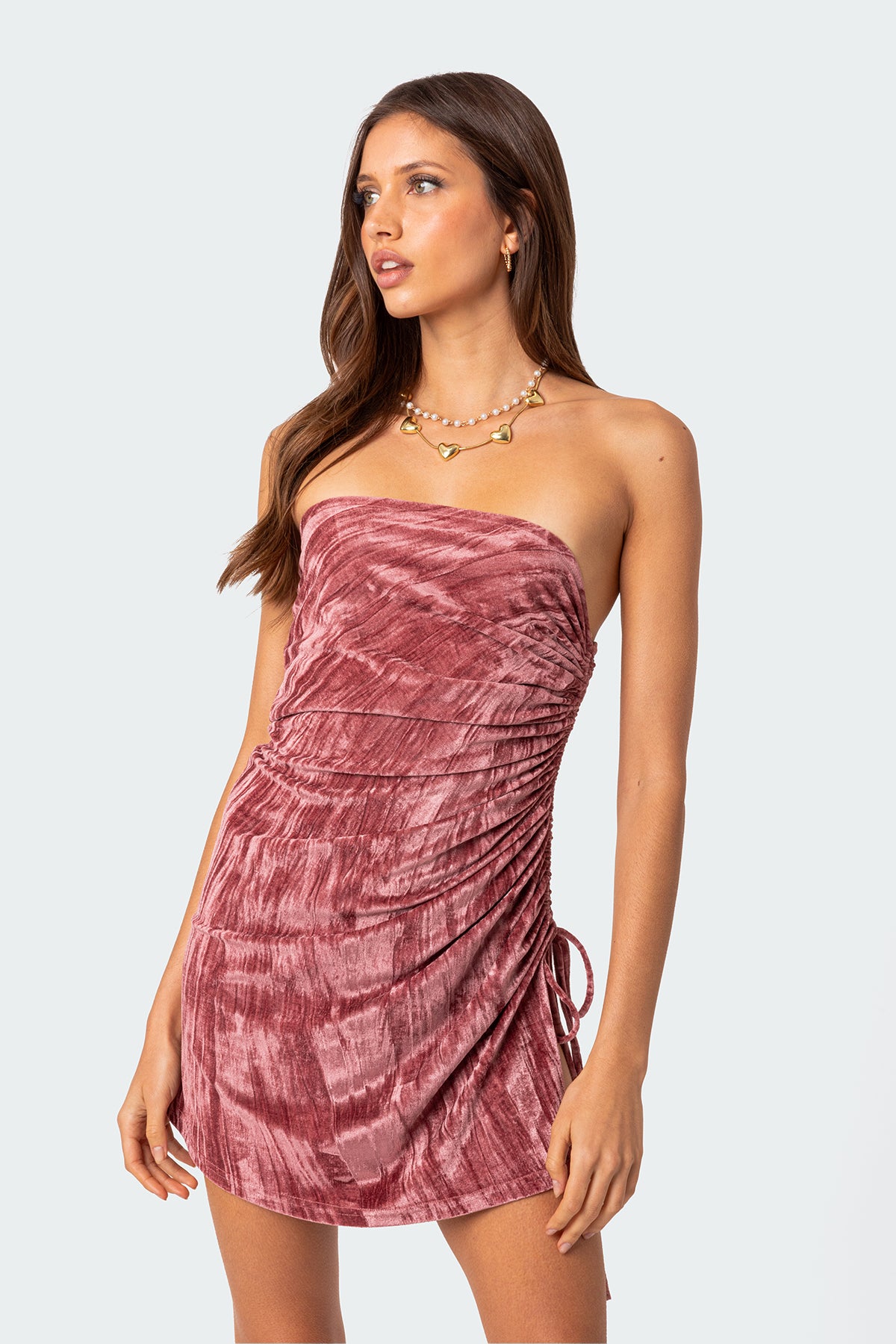 Crushed Velvet Drawstring Mini Dress-Milans Time