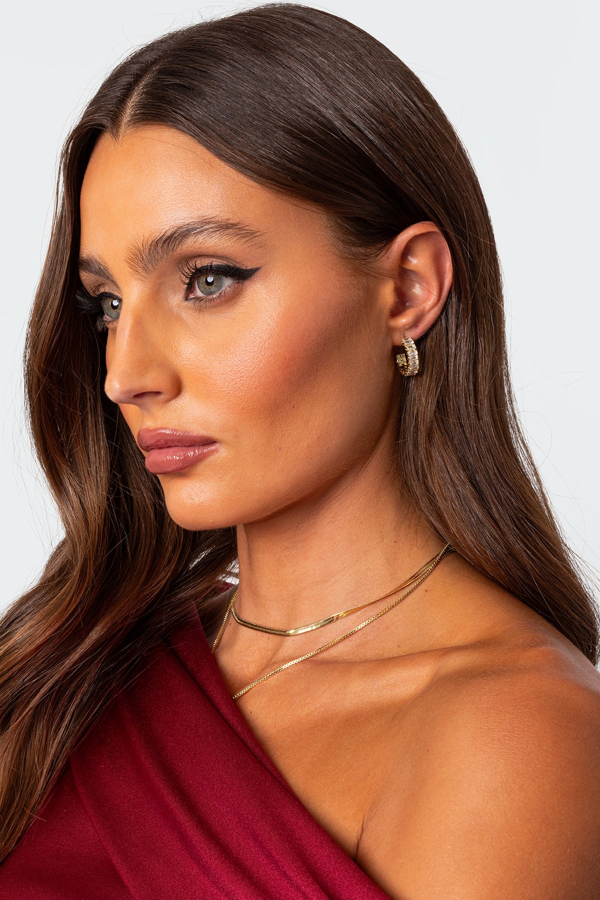 Rhinestone Hoop Stud Earrings-Milans Time