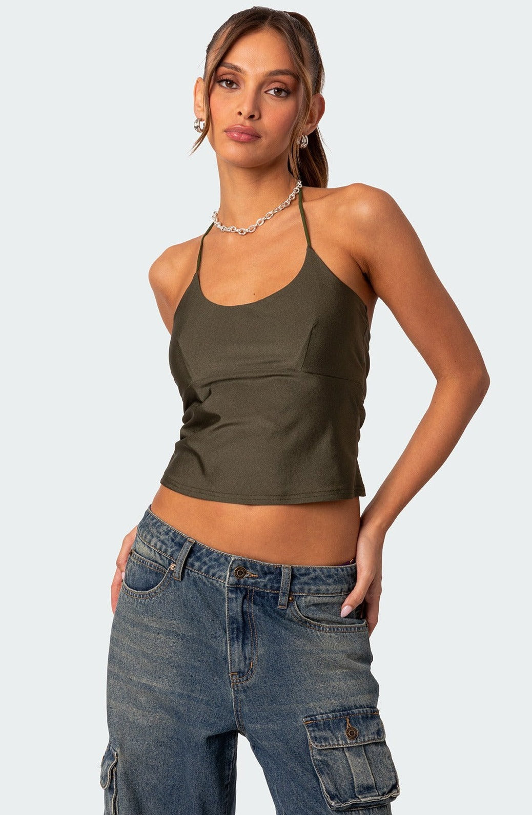 Sara Back Cut Out Halter Top-Milans Time