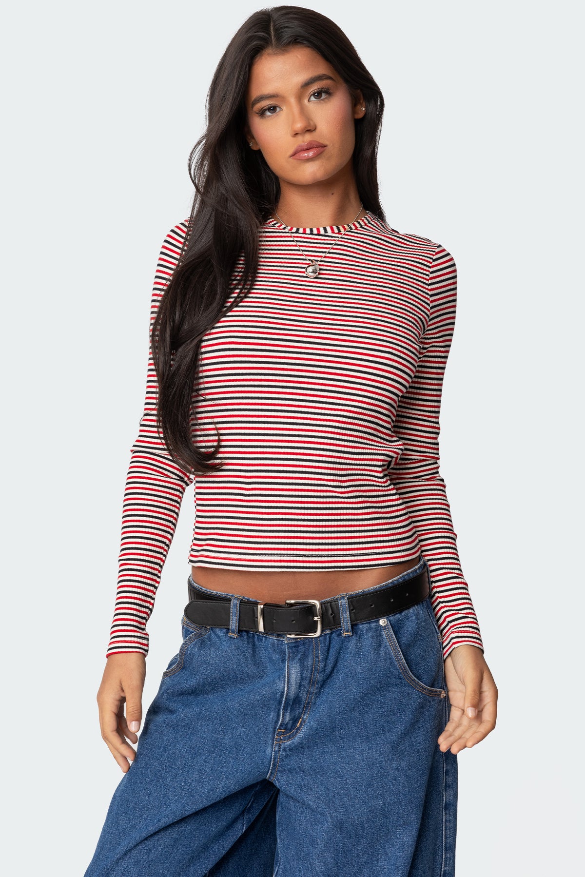 Corina Ribbed Stripey Long Sleeve T Shirt-Milans Time