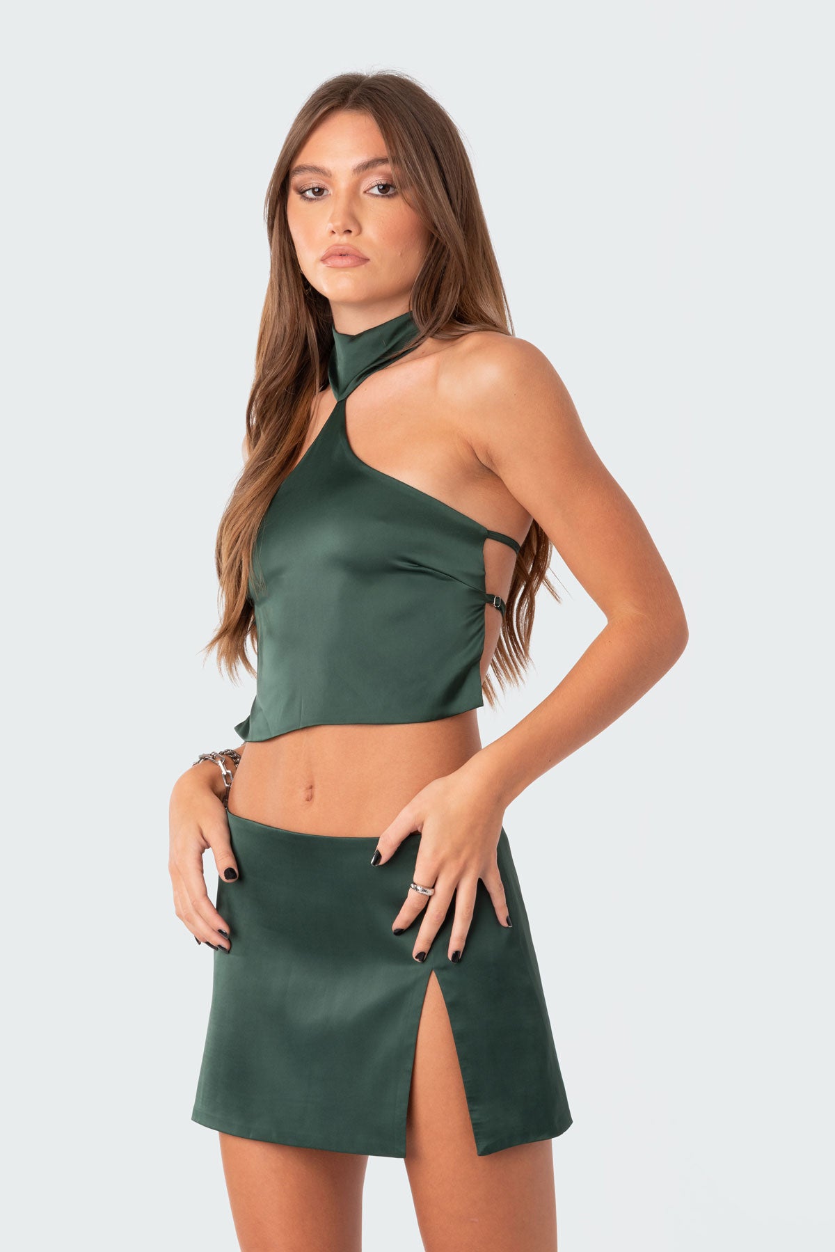 Daina Satin Effect Open-Back Crop Top-Milans Time