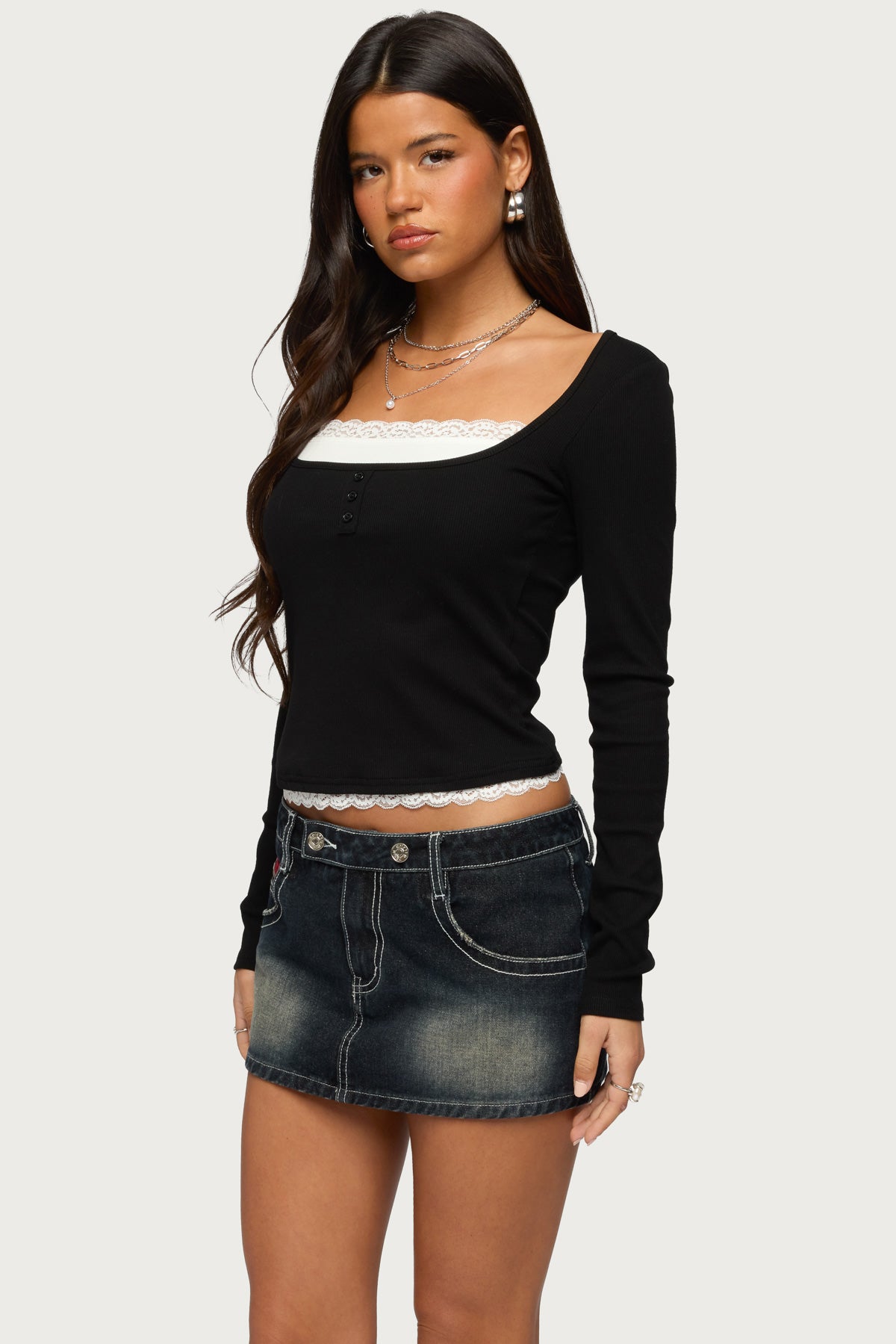 Joana Layered Lacey Henley Top-Milans Time