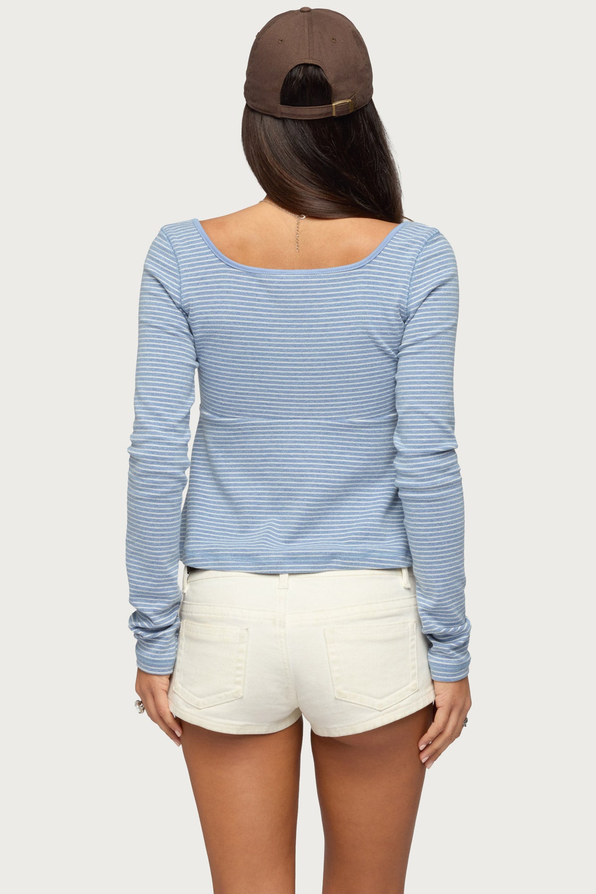Sare Striped Babydoll Henley Top-Milans Time