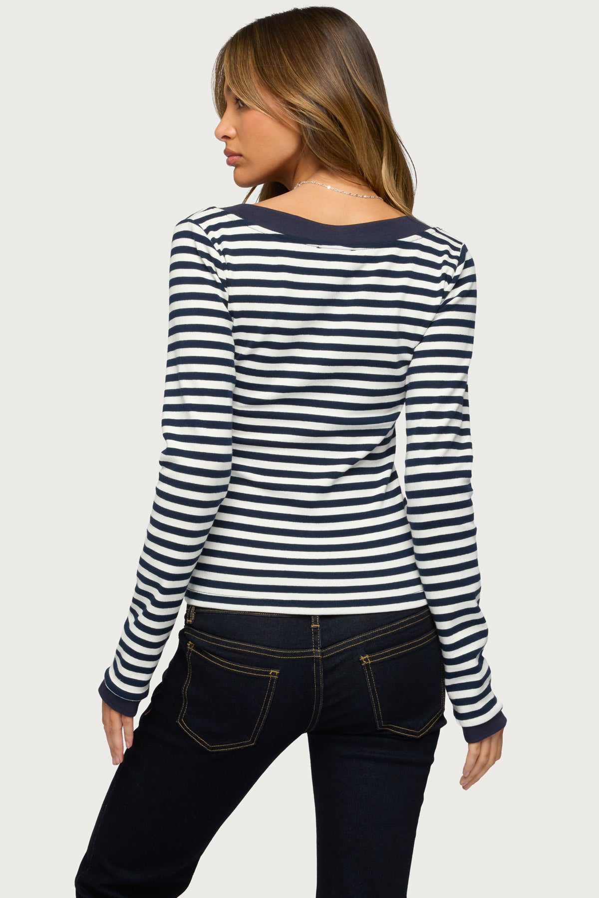 Kimi Striped Long Sleeve V Neck Top-Milans Time