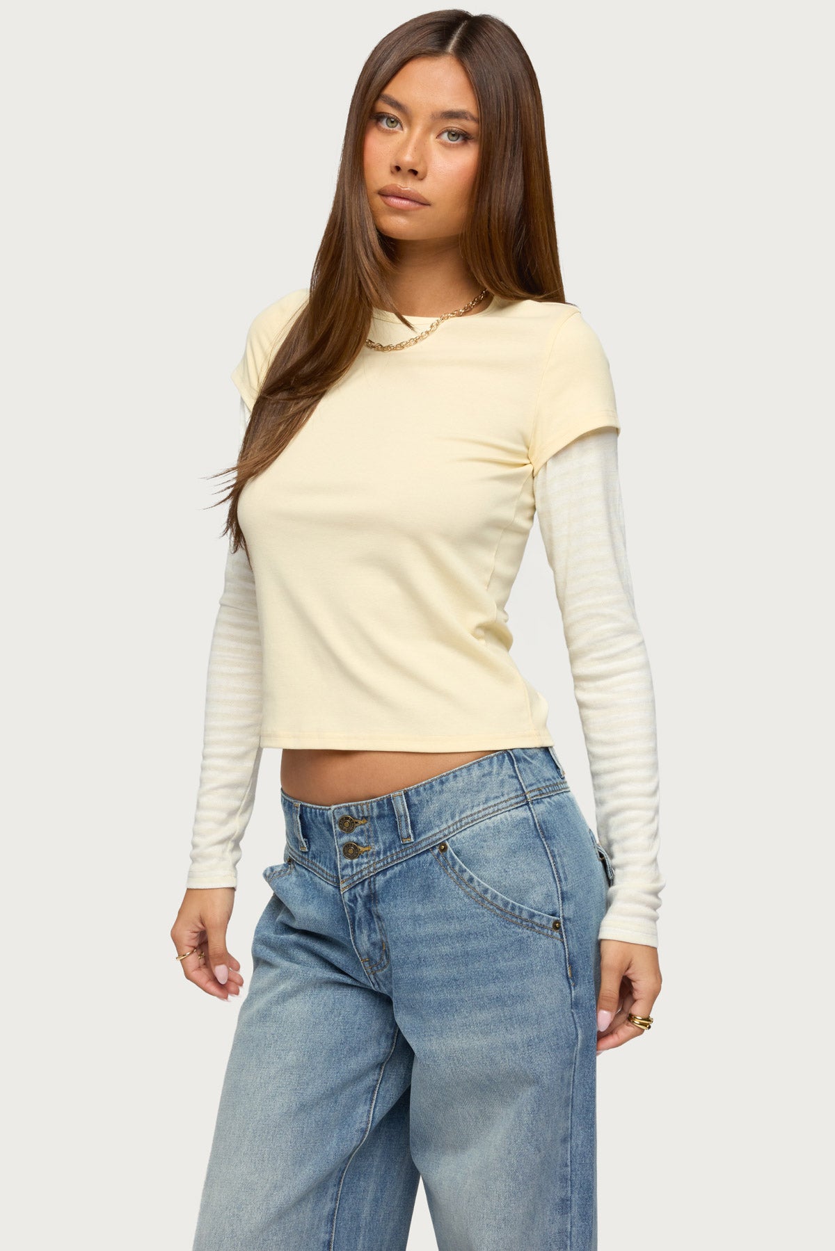 Stripey Layered Long Sleeve T Shirt-Milans Time