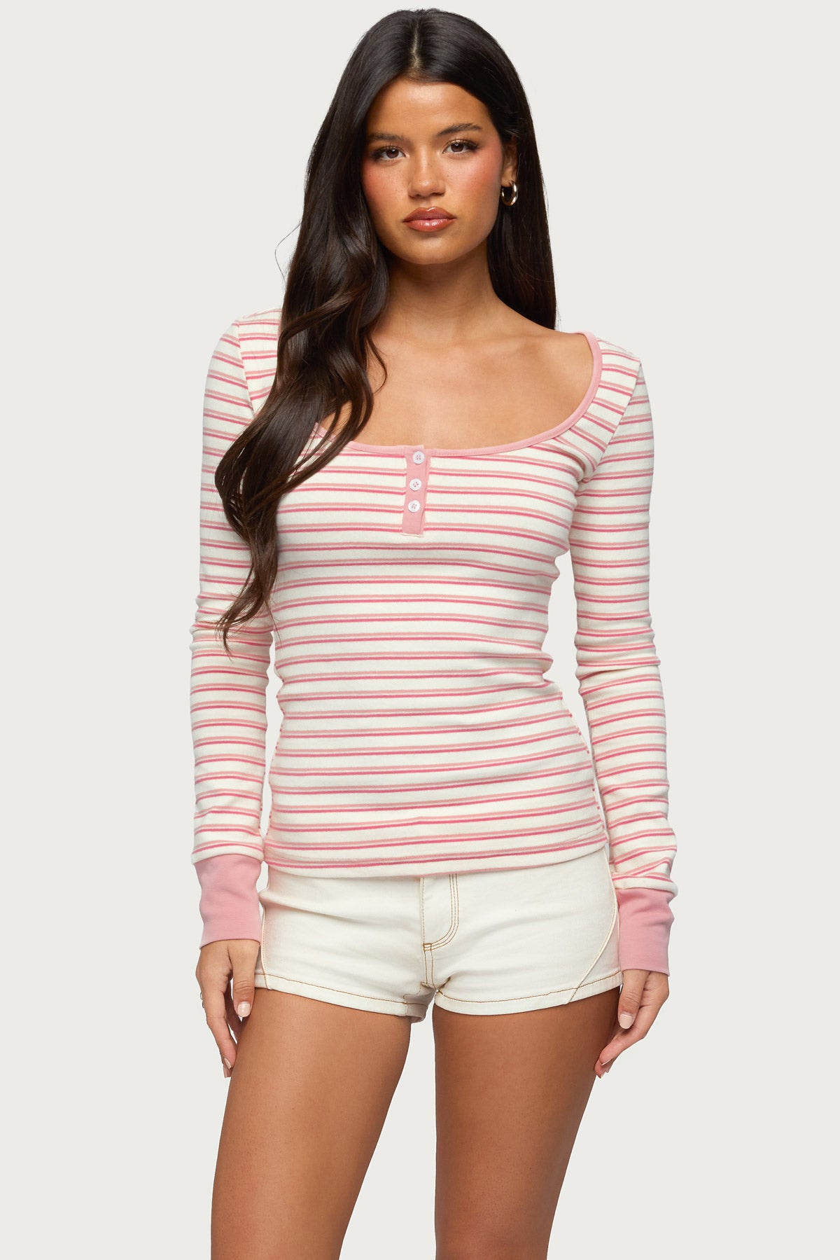 Jaida Striped Henley Top-Milans Time