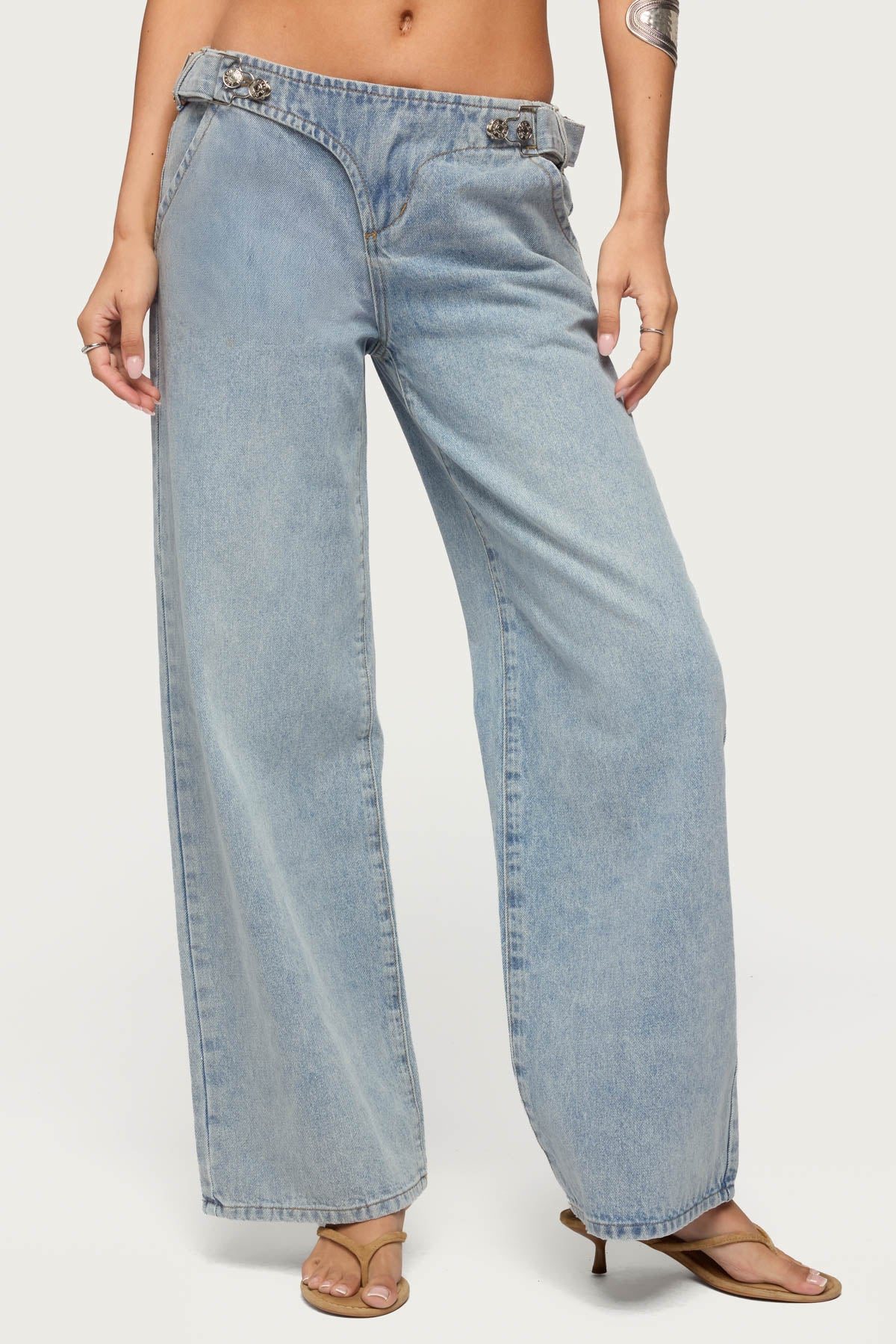Buckled Low Rise Baggy Jeans-Milans Time