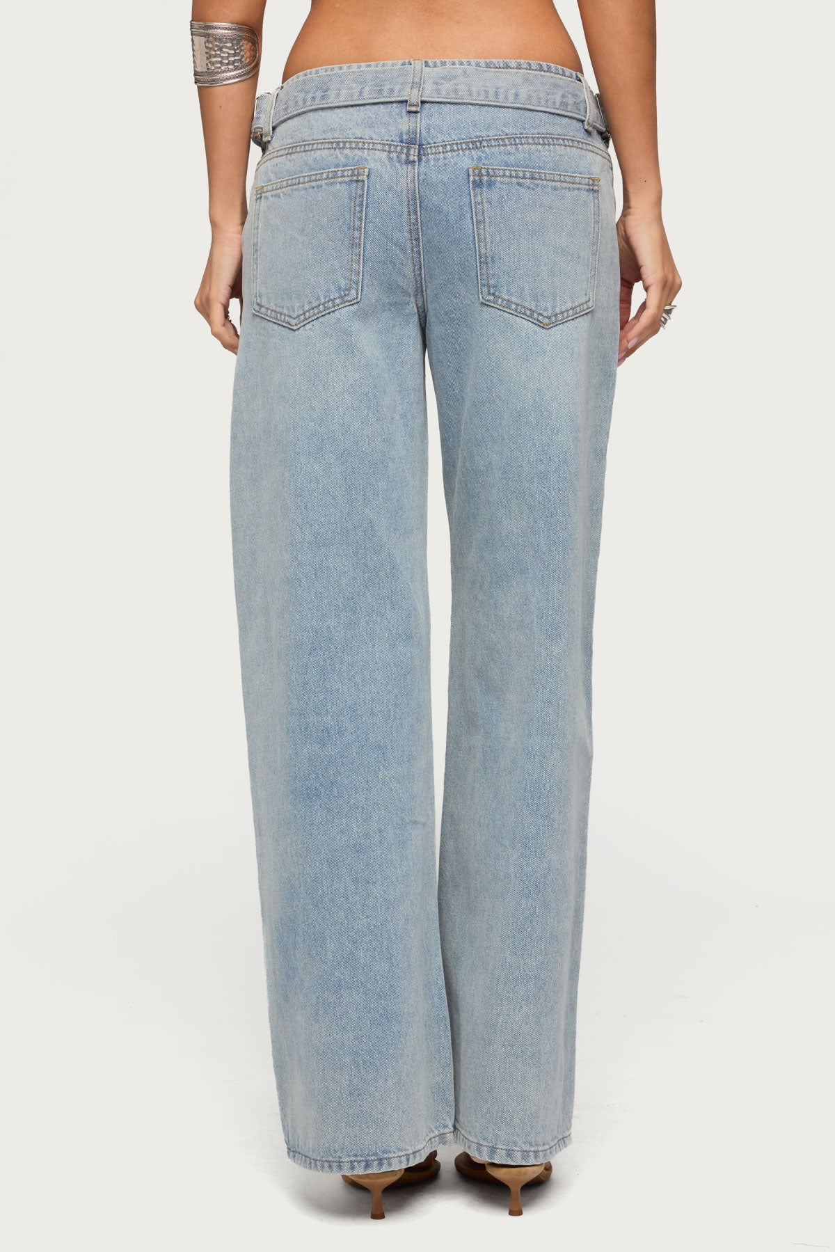 Buckled Low Rise Baggy Jeans-Milans Time
