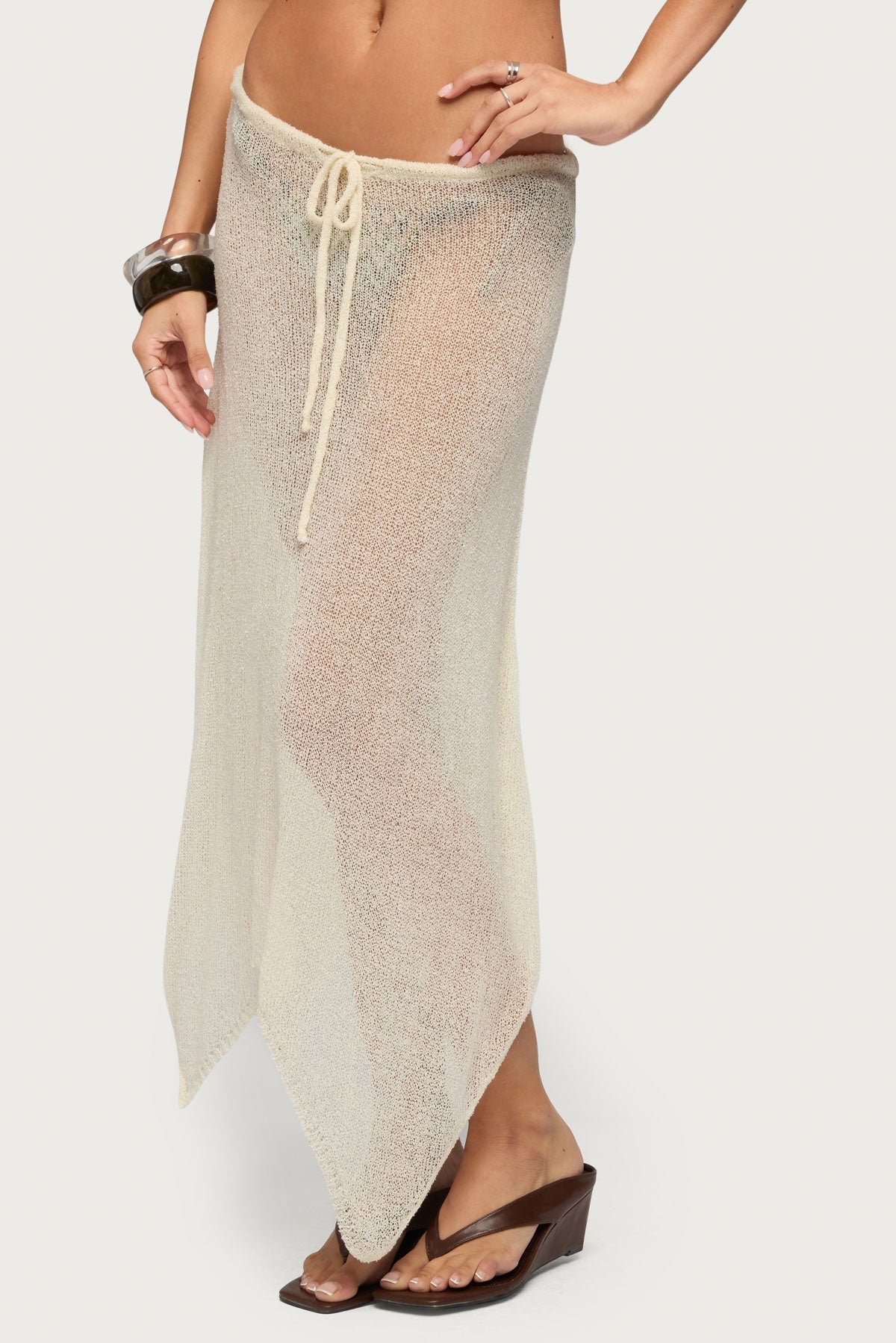Isla Handkerchief Sheer Knit Midi Skirt-Milans Time