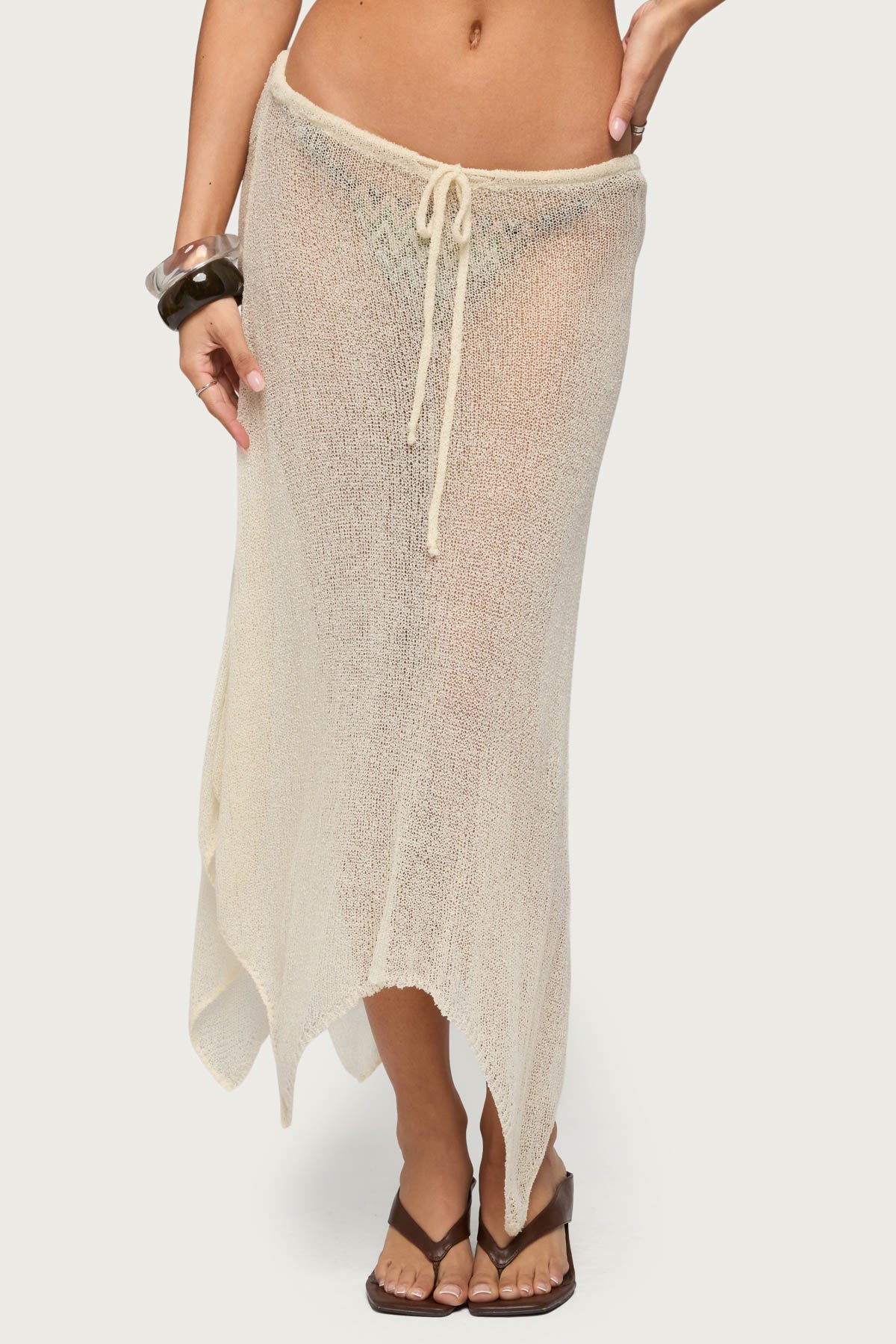 Isla Handkerchief Sheer Knit Midi Skirt-Milans Time