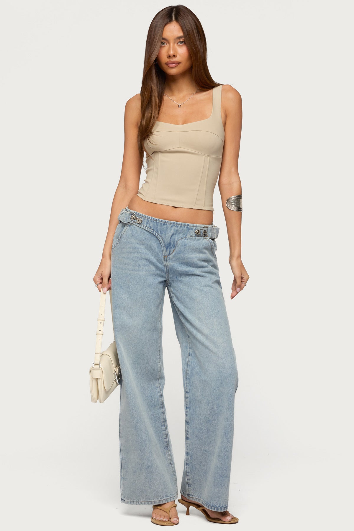 Buckled Low Rise Baggy Jeans-Milans Time