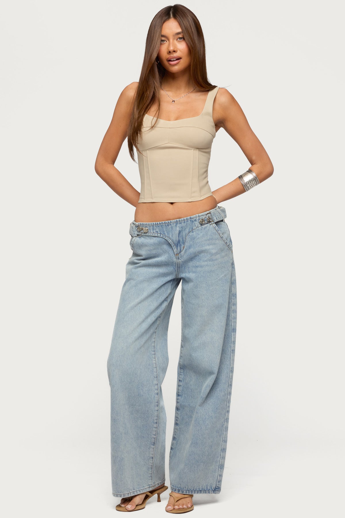 Buckled Low Rise Baggy Jeans-Milans Time