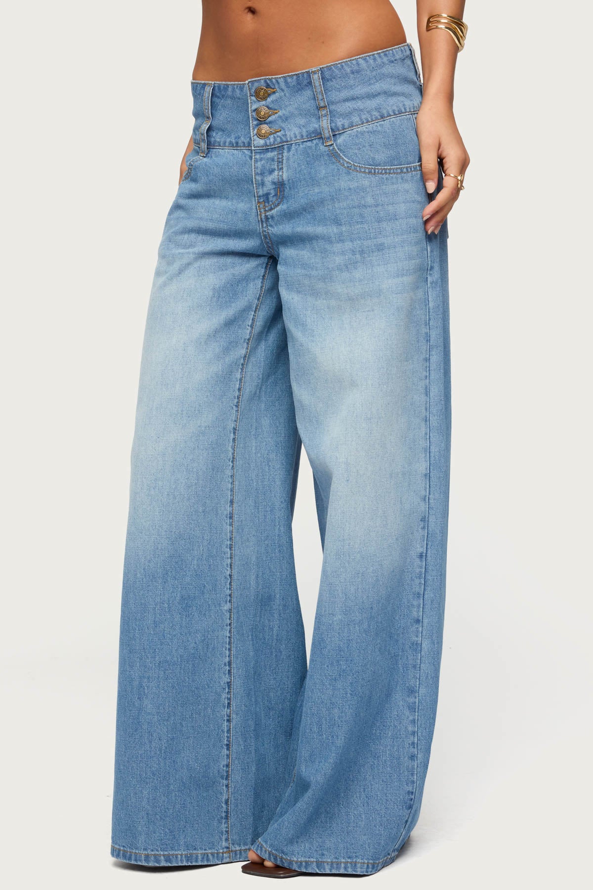 Wide Waistband Low Rise Baggy Jeans-Milans Time