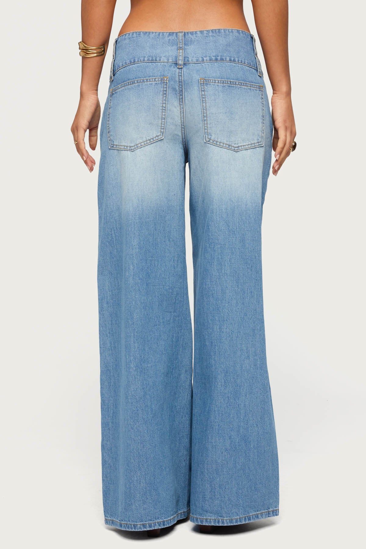 Wide Waistband Low Rise Baggy Jeans-Milans Time