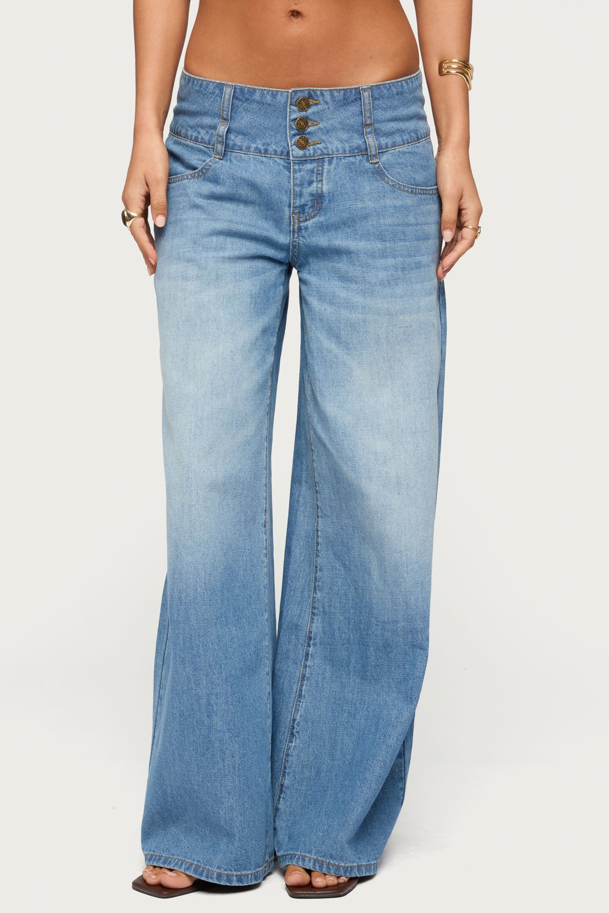 Wide Waistband Low Rise Baggy Jeans-Milans Time