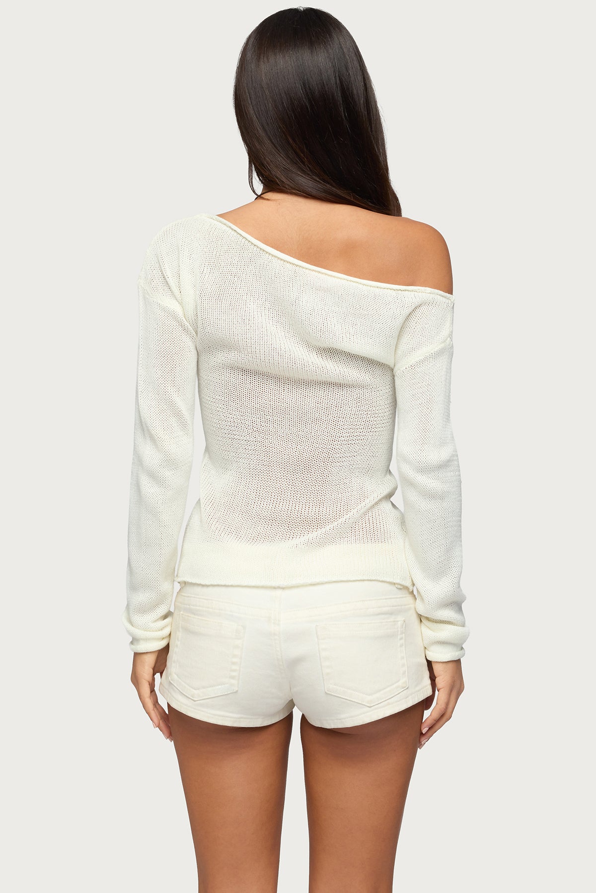 Violete Off Shoulder Sheer Sweater-Milans Time