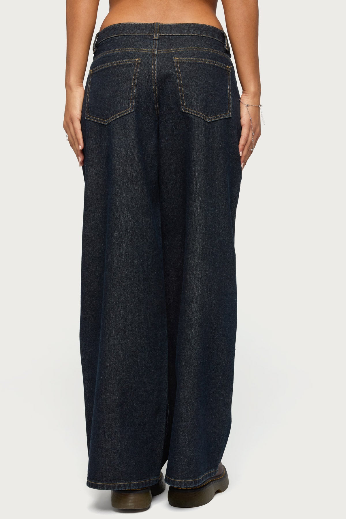 Pleated Low Rise Wide Leg Jeans-Milans Time