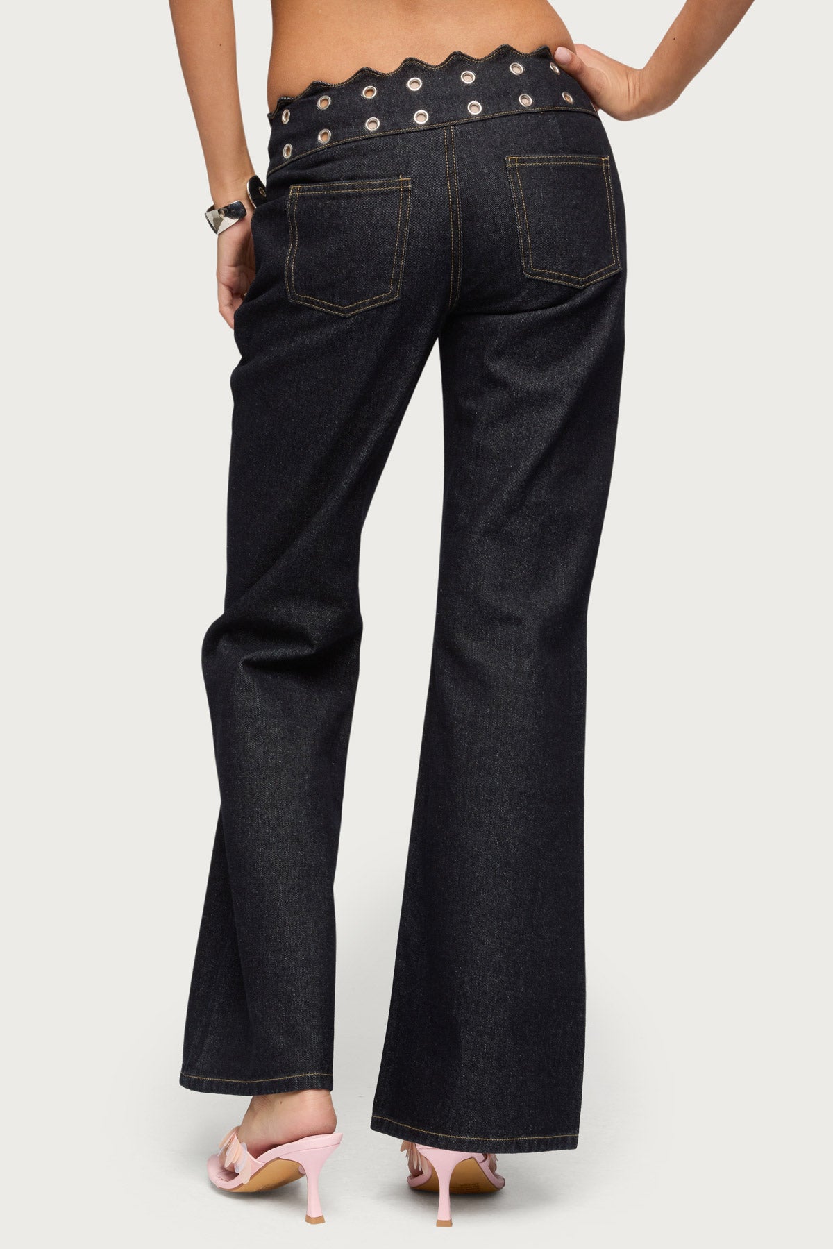 Scalloped Grommet Low Rise Bootcut Jeans-Milans Time