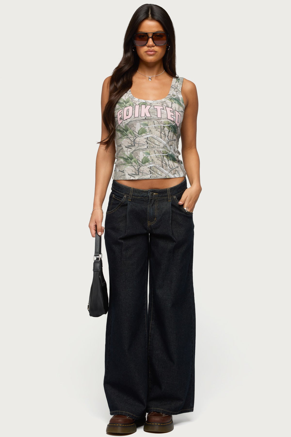 Pleated Low Rise Wide Leg Jeans-Milans Time