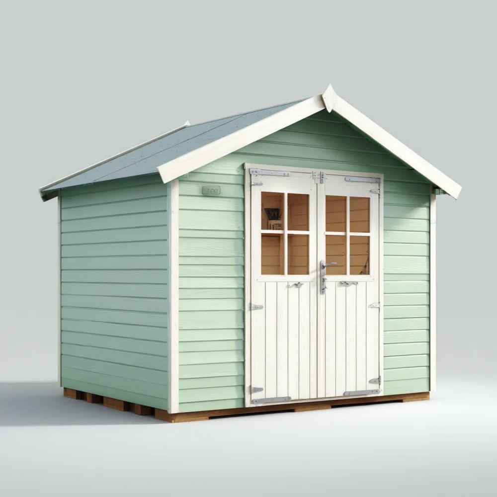 Holz-Geräteschuppen 200x150x210 cm – Pastellgrün/Weiß – Traditionelles Design