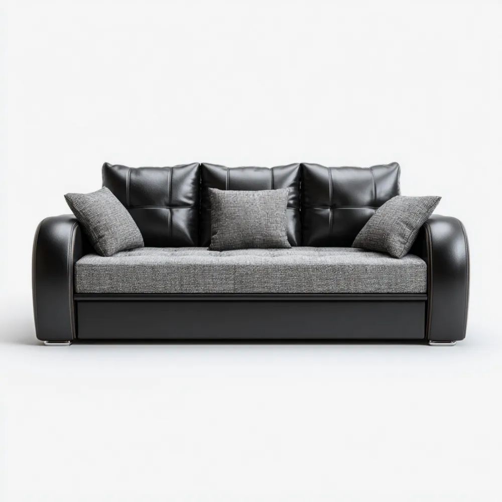 2-Sitzer-Sofa Lederoptik und Stoff 200x90x85 cm - Schwarz/Grau - Modernes Design