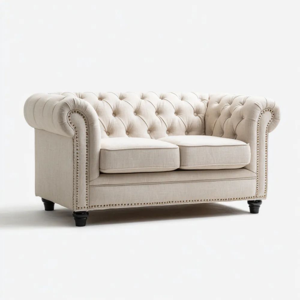 Zweisitzer-Sofa Stoffpolster 160x85x75 cm – Beige – Chesterfield Design