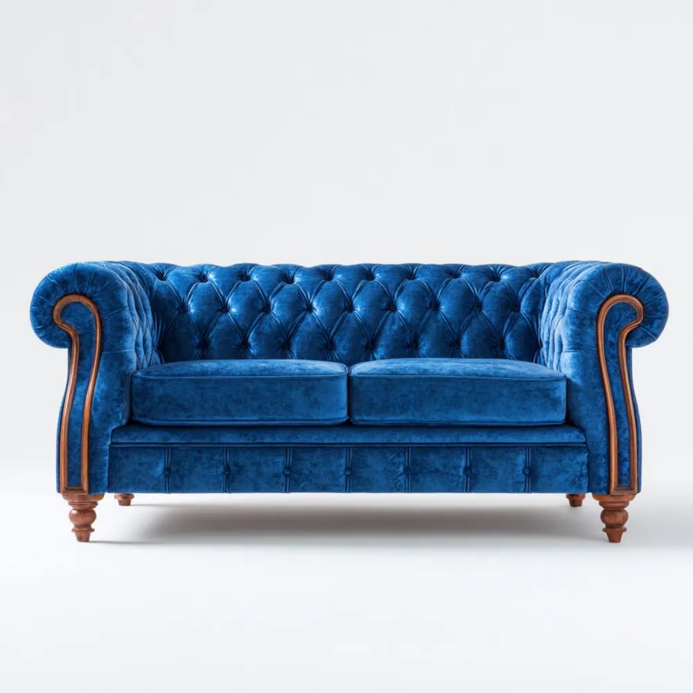 2-Sitzer-Sofa Samt 160x85x75 cm – Blau – Chesterfield-Stil