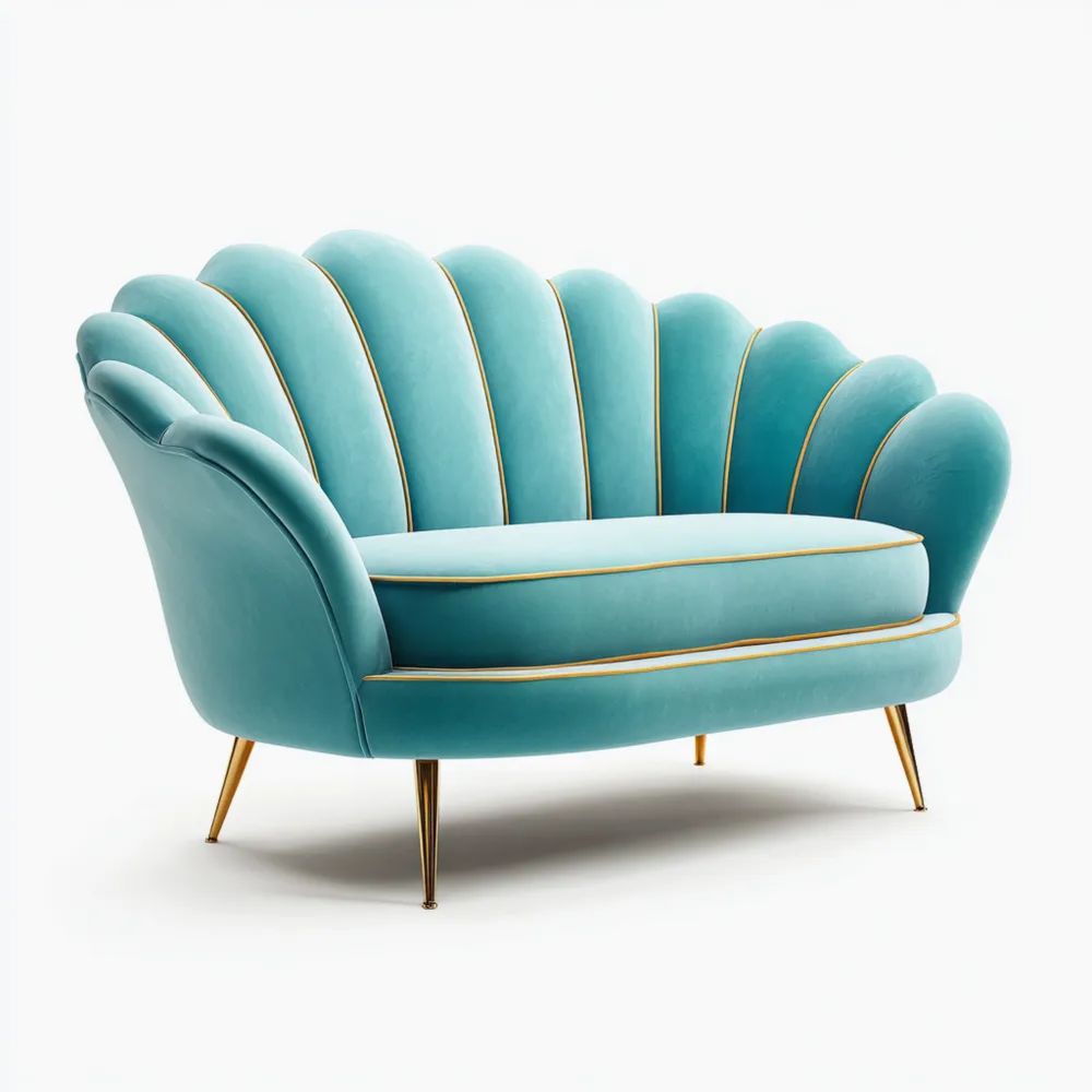 2-Sitzer-Sofa Samt 140x85x80 cm - Türkis - Muscheldesign