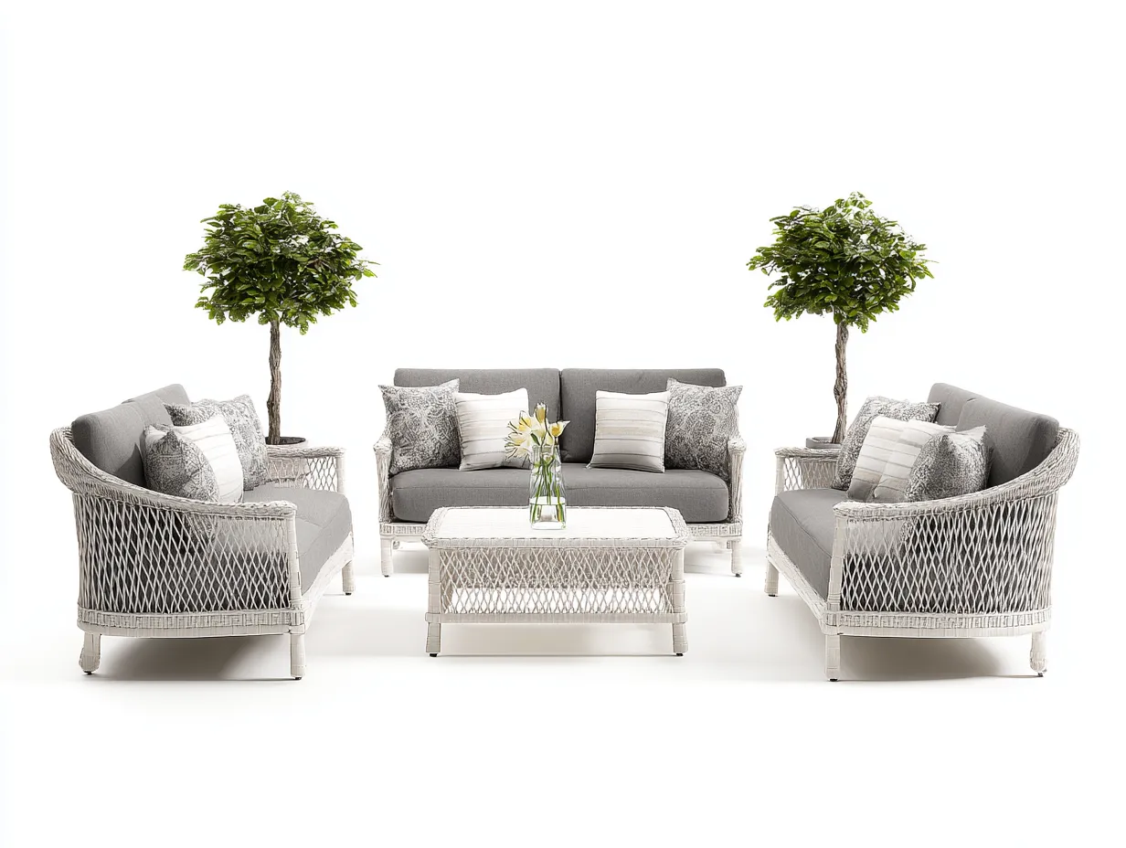 Divani da esterno-Rattan sintetico-Tessuto-Alluminio-200x85x75 cm-Beige-Grigio-Stile elegante-Roomupio