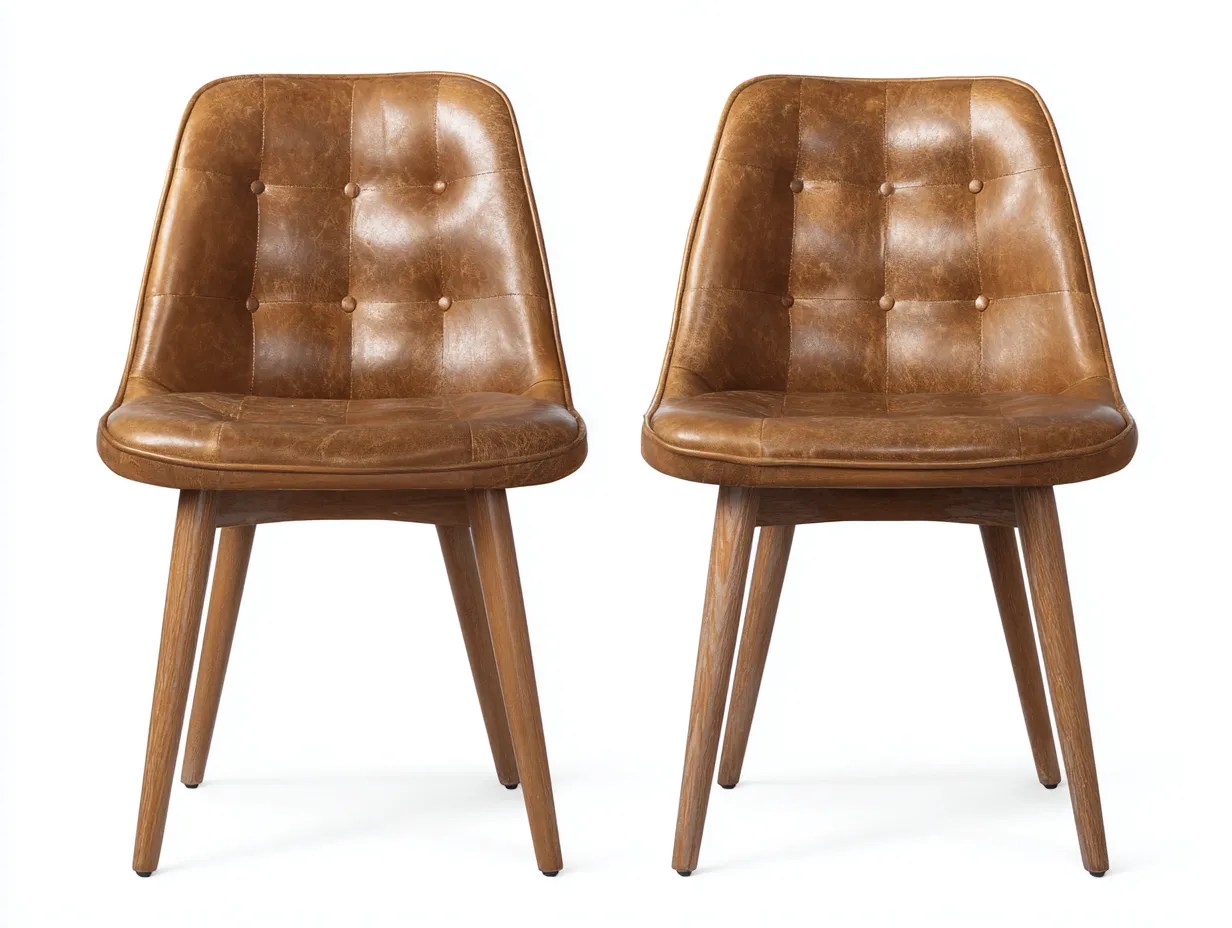 Sedia da pranzo - pelle-legno - 56x52x82 cm - Marrone - design moderno-Roomupio