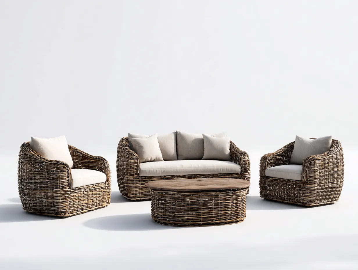 Divani da esterno-Rattan-Tessuto-Legno-175x82x74 cm-Marrone-Beige-Stile naturale-Roomupio