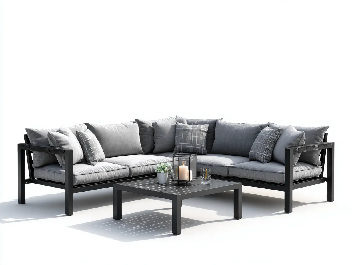 Divani da esterno - Metallo-Tessuto - 230x230x72 cm - Grigio-Nero - Stile moderno-Roomupio