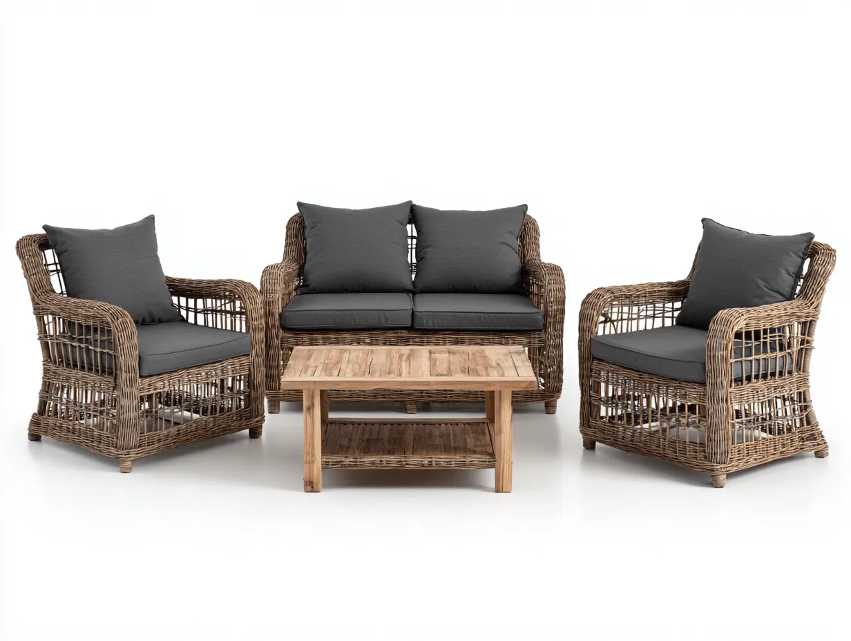 Divani da esterno-Rattan-Tessuto-Legno-180x85x75 cm-Marrone-Antracite-Stile naturale-Roomupio