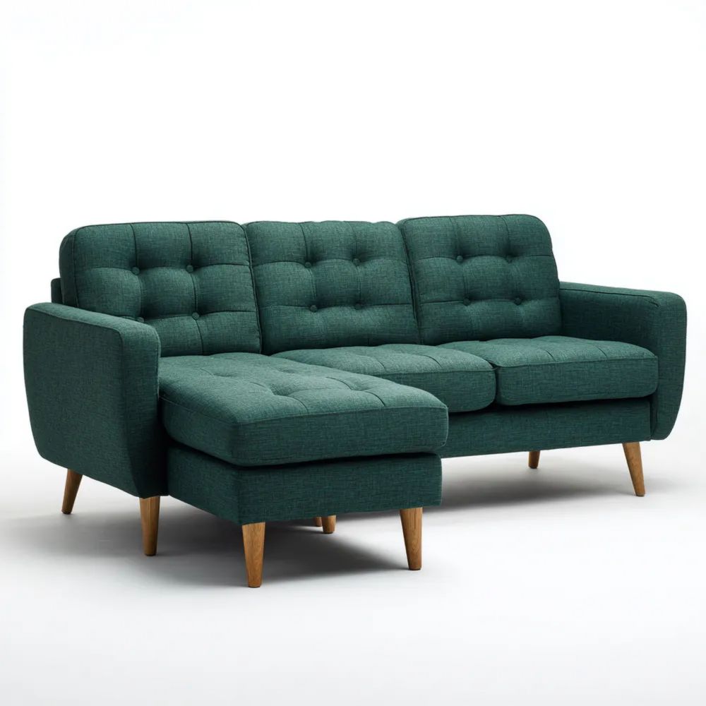 Canapé d'angle en tissu 200x140x85 cm – Vert Pétrole – Design moderne