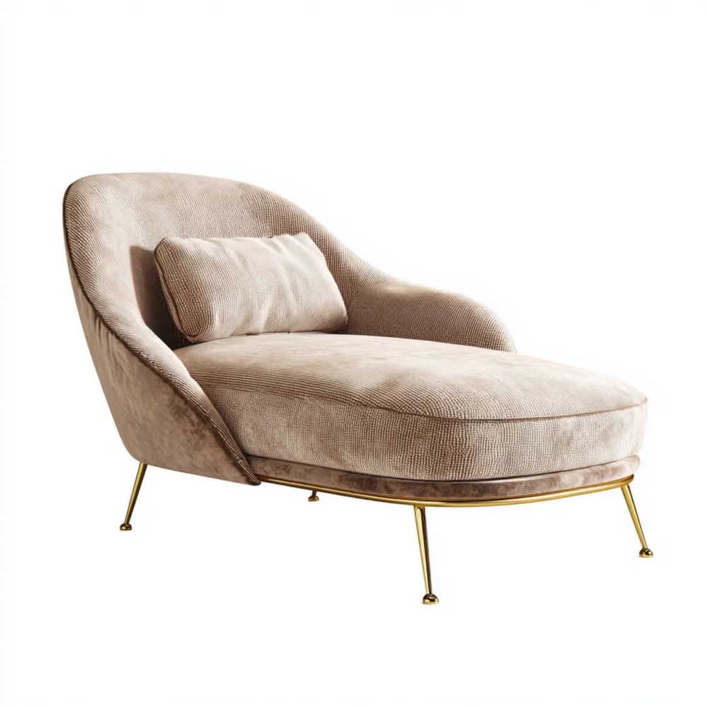 Chaise longue en tissu doux 180x85x75 cm - Beige - Style moderne
